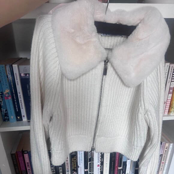 Zara faux fur lapel collar knit cardigan - Picture 3 of 4